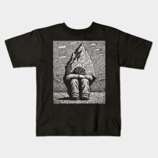 Overwhelmed by Sadness – Mountain Burden Linocut Kids T-Shirt