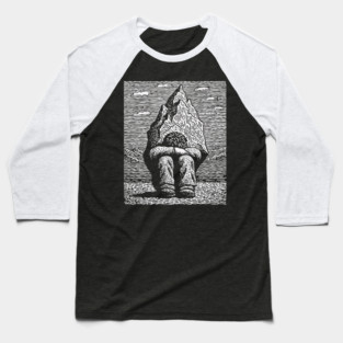 Overwhelmed by Sadness – Mountain Burden Linocut Baseball T-Shirt