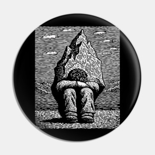 Overwhelmed by Sadness – Mountain Burden Linocut Pin