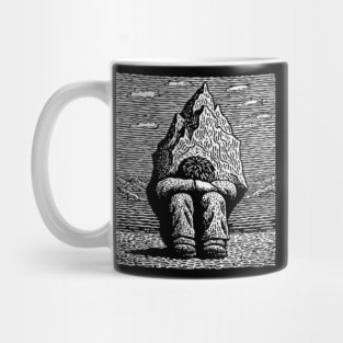 Overwhelmed by Sadness – Mountain Burden Linocut Mug