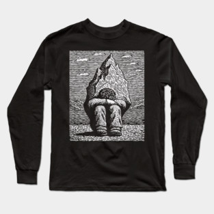 Overwhelmed by Sadness – Mountain Burden Linocut Long Sleeve T-Shirt