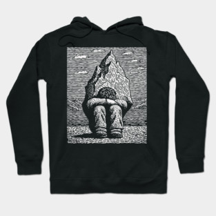 Overwhelmed by Sadness – Mountain Burden Linocut Hoodie
