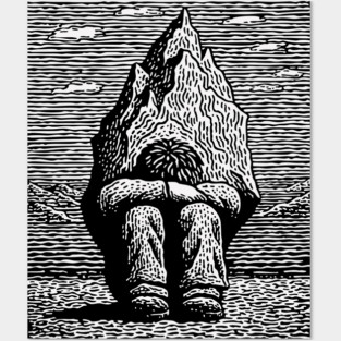 Overwhelmed by Sadness – Mountain Burden Linocut Posters and Art