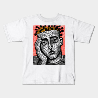 Stone Head – Mental Fatigue and Inner Struggle Linocut Kids T-Shirt