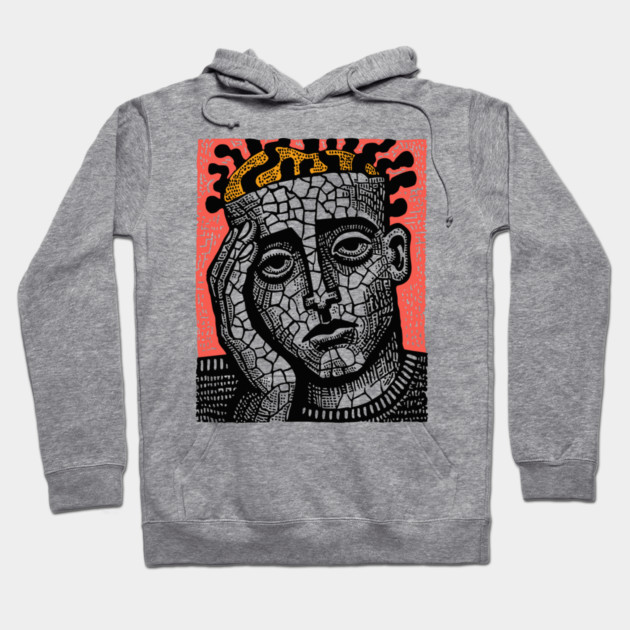 Stone Head – Mental Fatigue and Inner Struggle Linocut Hoodie by TuncGK