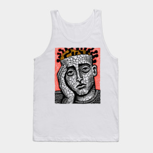 Stone Head – Mental Fatigue and Inner Struggle Linocut Tank Top