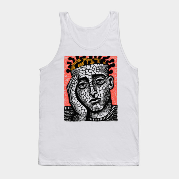 Stone Head – Mental Fatigue and Inner Struggle Linocut Tank Top by TuncGK