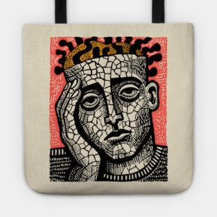 Stone Head – Mental Fatigue and Inner Struggle Linocut Tote