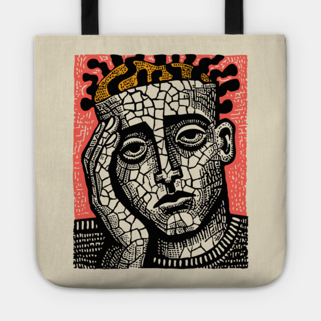Stone Head – Mental Fatigue and Inner Struggle Linocut Tote by TuncGK