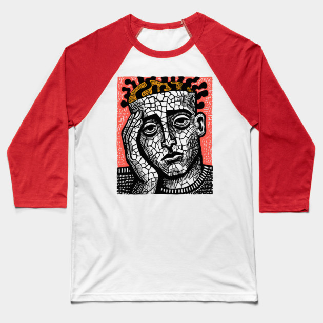 Stone Head – Mental Fatigue and Inner Struggle Linocut Baseball T-Shirt by TuncGK
