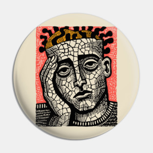 Stone Head – Mental Fatigue and Inner Struggle Linocut Pin