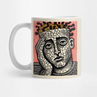 Stone Head – Mental Fatigue and Inner Struggle Linocut Mug