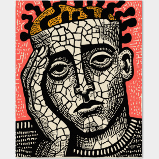 Stone Head – Mental Fatigue and Inner Struggle Linocut Posters and Art