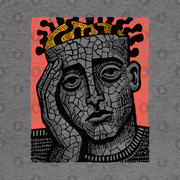 Stone Head – Mental Fatigue and Inner Struggle Linocut by TuncGK