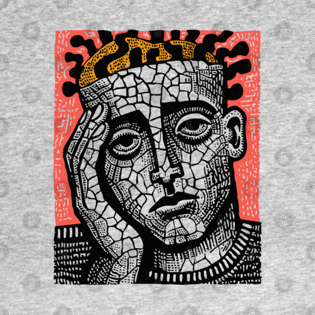 Stone Head – Mental Fatigue and Inner Struggle Linocut by TuncGK