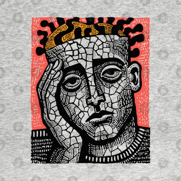 Stone Head – Mental Fatigue and Inner Struggle Linocut by TuncGK