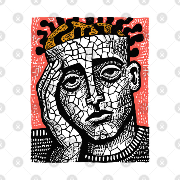 Stone Head – Mental Fatigue and Inner Struggle Linocut by TuncGK
