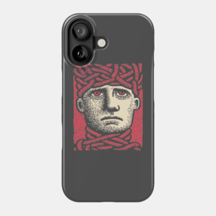 Head Trapped in Ropes – Mental Burden Linocut Portrait Phone Case