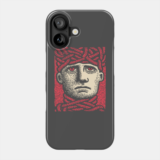 Head Trapped in Ropes – Mental Burden Linocut Portrait Phone Case by TuncGK