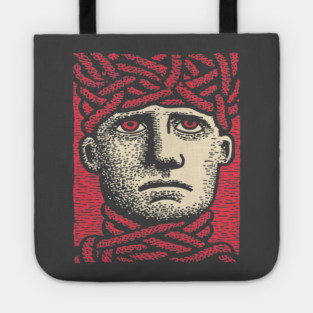 Head Trapped in Ropes – Mental Burden Linocut Portrait Tote