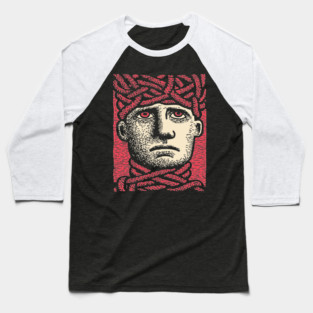 Head Trapped in Ropes – Mental Burden Linocut Portrait Baseball T-Shirt