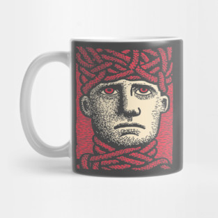 Head Trapped in Ropes – Mental Burden Linocut Portrait Mug