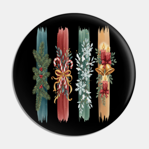 Christmas Stripes Festive Holiday Design Pin by BirdsnStuff