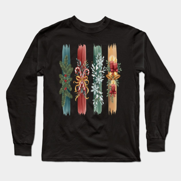 Christmas Stripes Festive Holiday Design Long Sleeve T-Shirt by BirdsnStuff