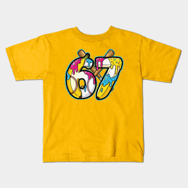 67 Banana Split Baseball Drip Ice Cream Kids T-Shirt by PexilToPrint