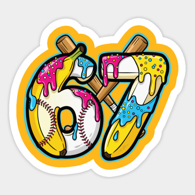 67 Banana Split Baseball Drip Ice Cream Magnet by PexilToPrint
