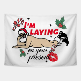 Inappropriate Christmas, Christmas Humor, Funny Santa, Laying Funny Santa Tapestry