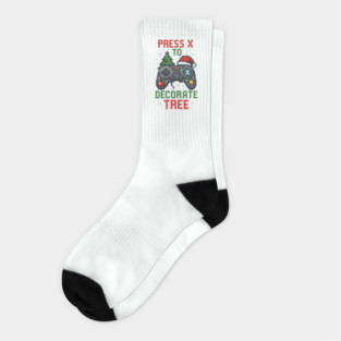 "Press X to Decorate Tree – Funny Gamer Christmas Pixel T-Shirt" Socks