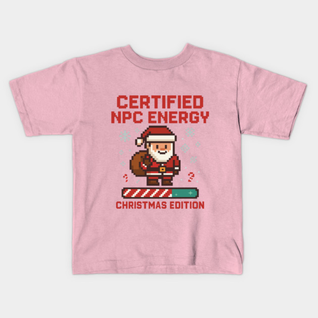 "Certified NPC Energy Christmas Edition – Funny Pixel Santa Gamer T-Shirt" Kids T-Shirt by Anne Lee