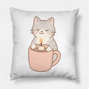 Candlelight Cat  Cozy Cat with Candle  Warm Aesthetic Cat Art for Relaxing Nights Pillow