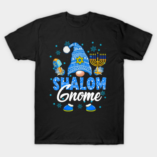 Shalom Gnome Menorah Dreidel Funny Hanukkah Jewish Holiday Art T-Shirt