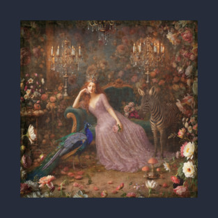 Regal Lady With Zebra and Peacock T-Shirt