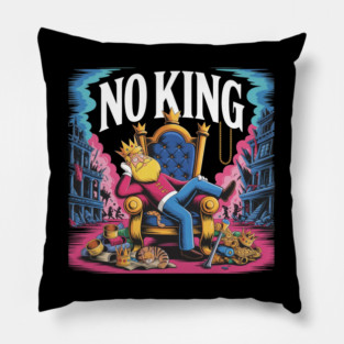 Funny Cartoon Royalty Illustration, no king, King Lounging on Throne Amid Chaos, Humorous Satirical Design for T-Shirts, Hoodies, Stickers & Gifts Pillow