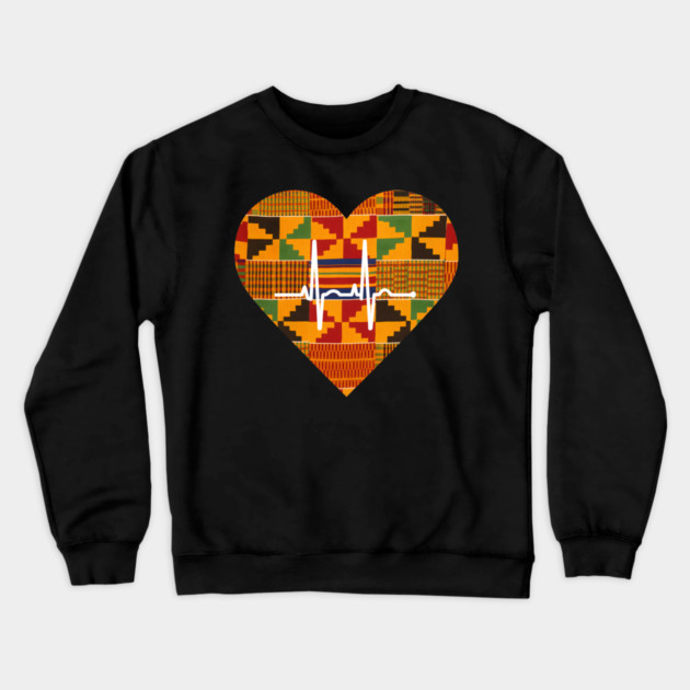 Kente Heartbeat Ghana Crewneck Sweatshirt by Adwoa's Store