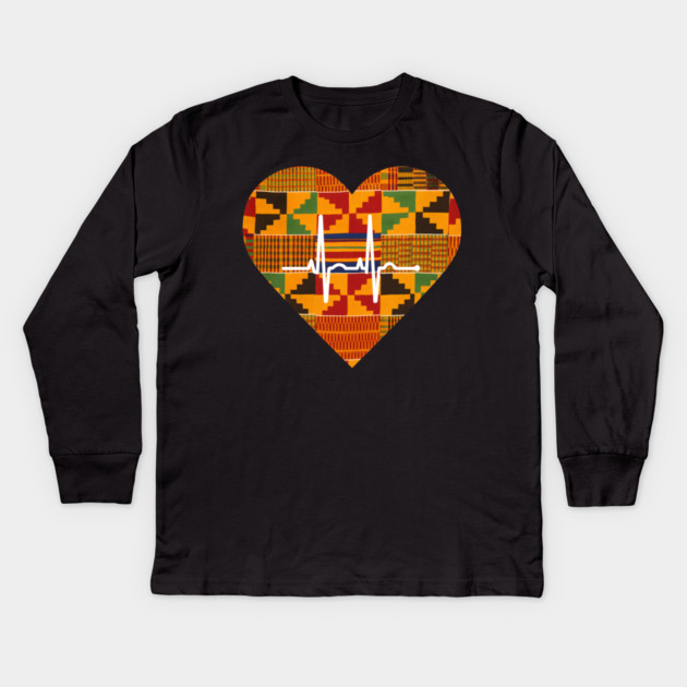 Kente Heartbeat Ghana Kids Long Sleeve T-Shirt by Adwoa's Store