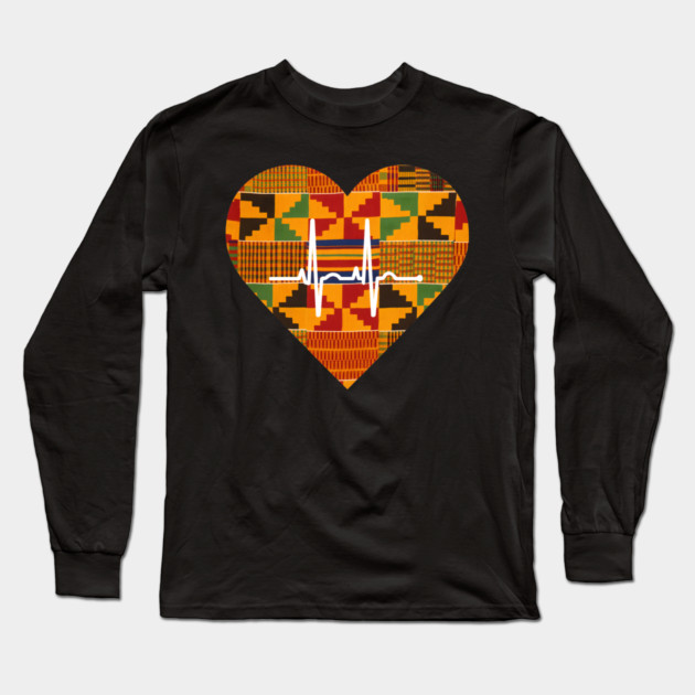 Kente Heartbeat Ghana Long Sleeve T-Shirt by Adwoa's Store