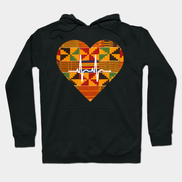 Kente Heartbeat Ghana Hoodie by Adwoa's Store