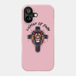 Woman of Faith Shirt | Colorful Lion Face Christian Cross Tee | Religious Graphic T-Shirt for Women Phone Case