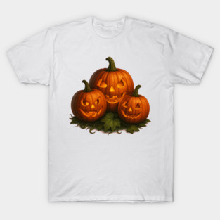 Haunted Pumpkin Trio – Spooky Halloween Scene Artwork T-Shirt