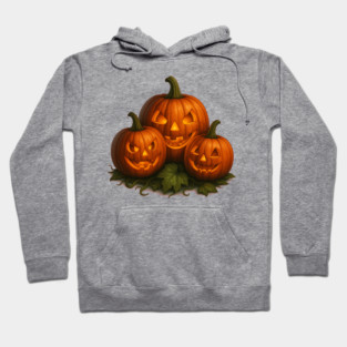 Haunted Pumpkin Trio – Spooky Halloween Scene Artwork Hoodie
