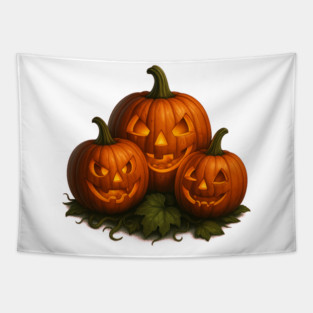 Haunted Pumpkin Trio – Spooky Halloween Scene Artwork Tapestry