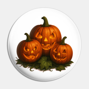 Haunted Pumpkin Trio – Spooky Halloween Scene Artwork Pin