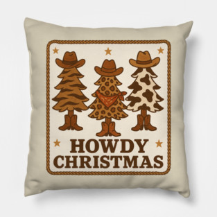 Howdy Christmas Western Cowboy Cowgirl Holiday Tree Pillow