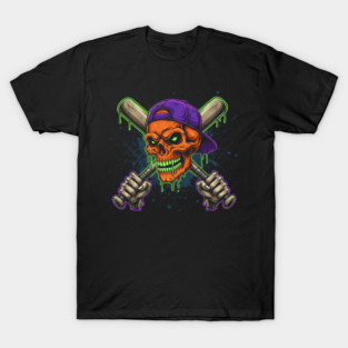 Baseball Skull Mascot Bat Crossbones Halloween T-Shirt