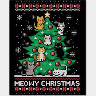 Meowy Christmas ugly Christmas sweater Posters and Art