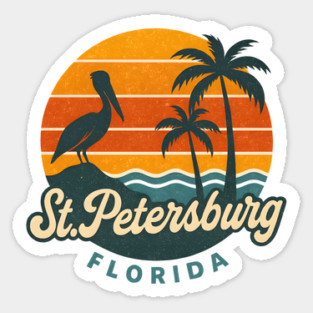 Vintage St Petersburg Florida Design with Palm Trees Pelican and Sunset Beach Vibes Sticker